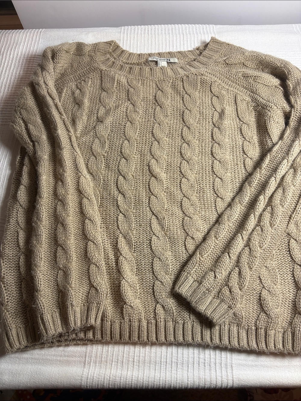 Forever 21 Beige Cable-Knit Crewneck Sweater